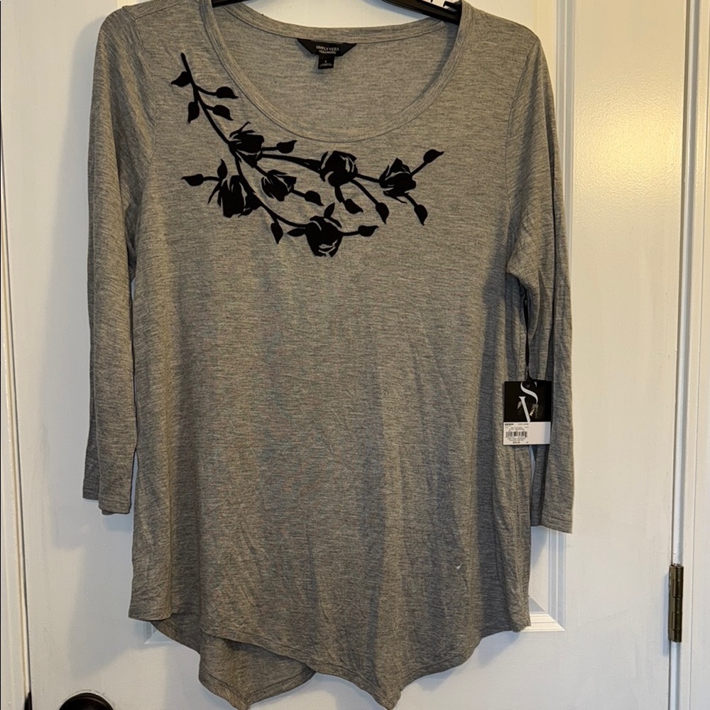 Simply Vera Vera Wang Gray Asymmetrical 3/4 Sleeve Blouse